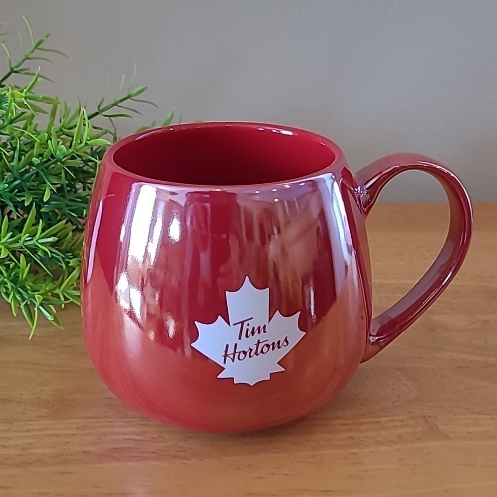 TIM HORTONS 2020 Iridescent Red, Maple Leaf Design Ceramic Mug, 12oz